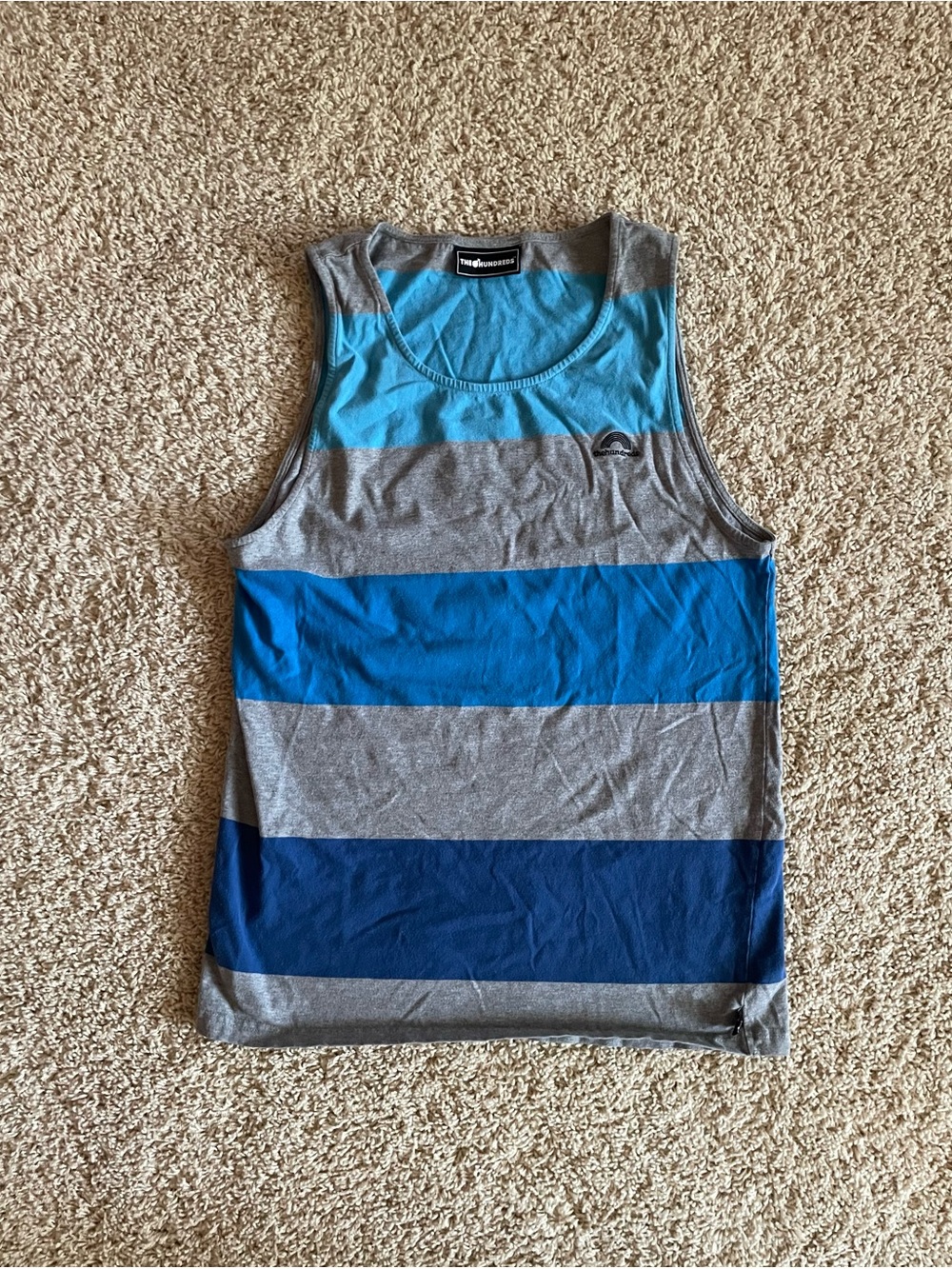 Men’s blue and grey stripe tank